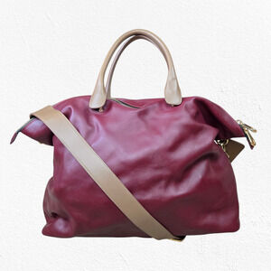 Alberto Di Canio Burgundy Leather Travel Tote Bag Made in Italy Large Weekender